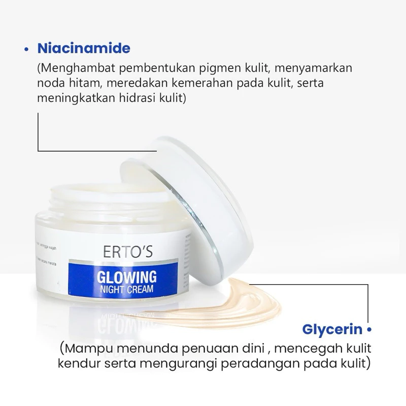 Erto's Glowing Night Cream Krim Malam Mencerahkan Bikin Kulit Glowing Brightening Whitening Cream - Image 4