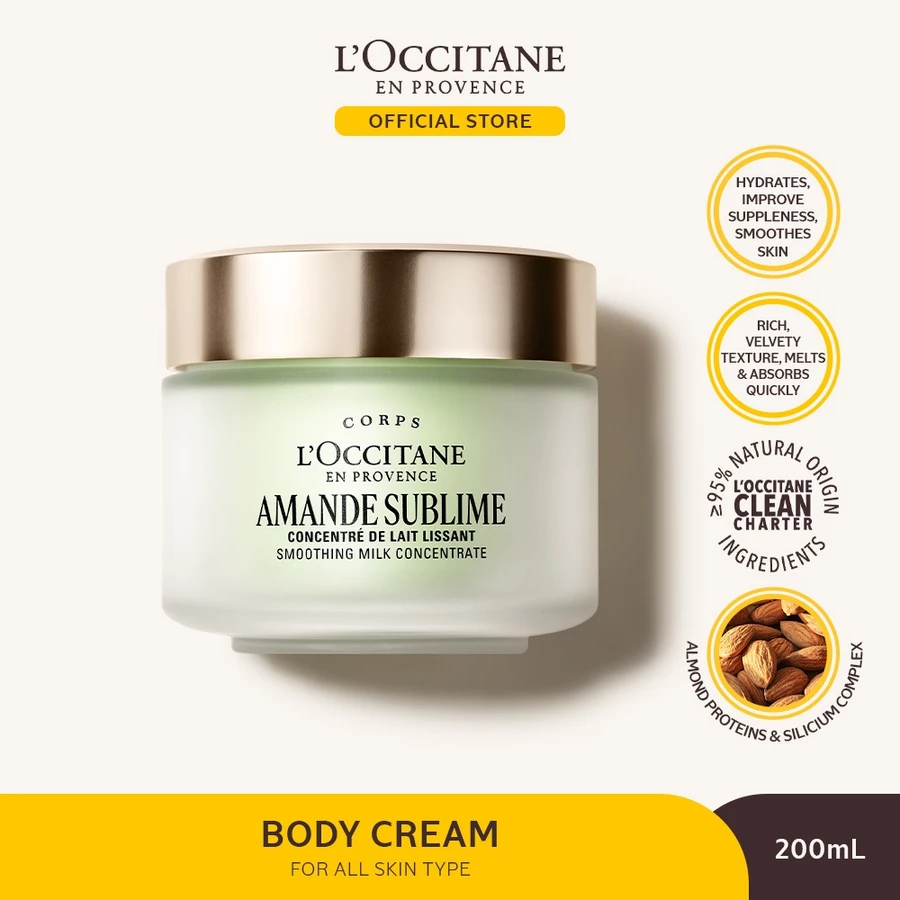 L'Occitane Amande Sublime Smoothing Milk Concentrate 200ml - Body Cream Body Lotion Krim Tubuh Pelembab Kulit Kering Normal