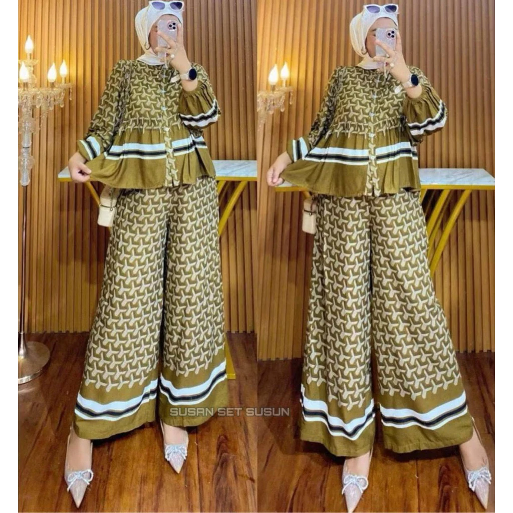 Setelan Rayon Motif Bahan Rayon Premium One Set Terbaru / Bahan Lembut Setelan Terbaru Kekinian JUMBO Setelan Celana Kulot Panjang - Image 3