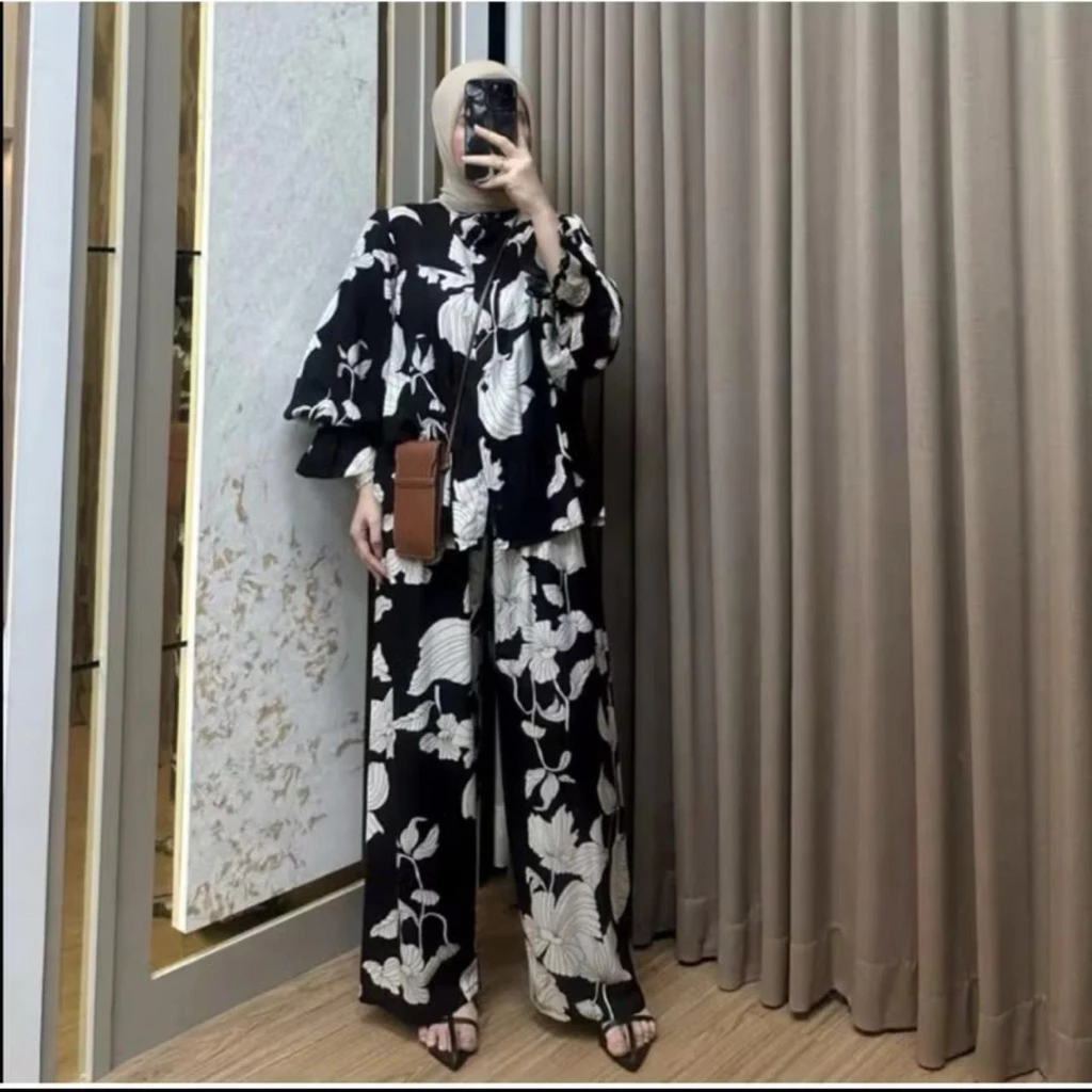 Setelan Rayon Motif Bahan Rayon Premium One Set Terbaru / Bahan Lembut Setelan Terbaru Kekinian JUMBO Setelan Celana Kulot Panjang - Image 2
