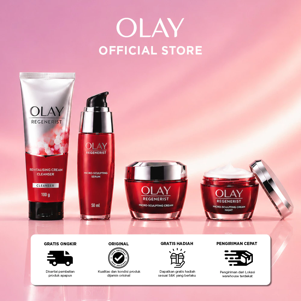Olay Regenerist Set Ritual Krim Pelembab Pagi & Sabun Muka Anti Aging Skincare Tandem